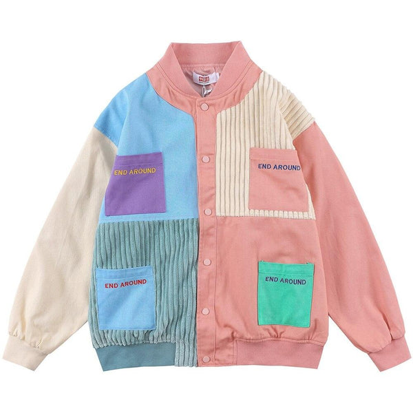 Jacket Men Colorful Patchwork Coat High Street College Style Outwear Youthful Vitality Hipster Casual Couple Streetwear