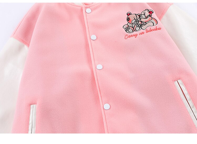 Varsity Jacket Men Bear Embroidery Patchwork Color Bomber Coats Couple Loose High Street Hipster Baseball Jacket Autumn