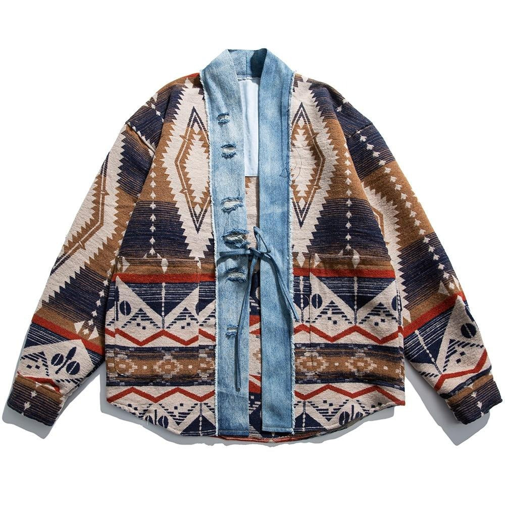 Jacket Men Vintage Folk-custom Totems Robe Japanese Style Casual Loose Fashion Coat Harajuku High Street Outwear Autumn