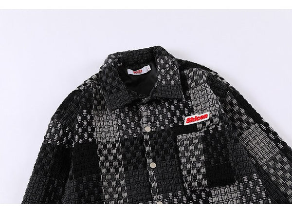Jacket Men Hit Color Plaid Print College Style Coats Casual Japanese Vintage Harajuku Fashion Distressed Outwear Couple