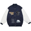 Winter Jacket Men Letter Animal Patch Embroidery Patchwork Thicken Coats Couple Baggy High Street College Style Outwear