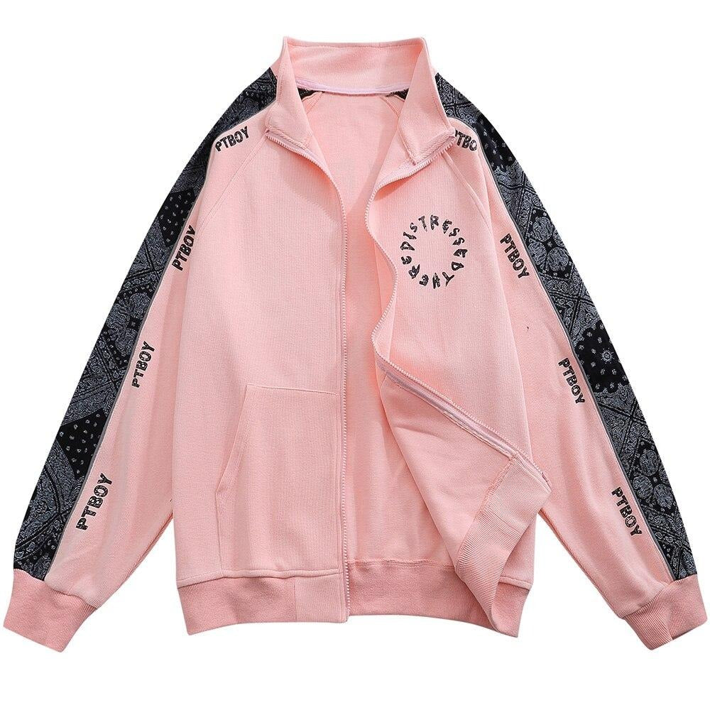 Zipper Jacket Men Retro Patchwork Letter Print Track Jackets Coat Autumn Pocket High Street All-match Streetwear Couple