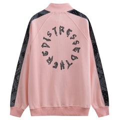Zipper Jacket Men Retro Patchwork Letter Print Track Jackets Coat Autumn Pocket High Street All-match Streetwear Couple