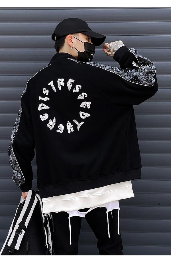 Zipper Jacket Men Retro Patchwork Letter Print Track Jackets Coat Autumn Pocket High Street All-match Streetwear Couple