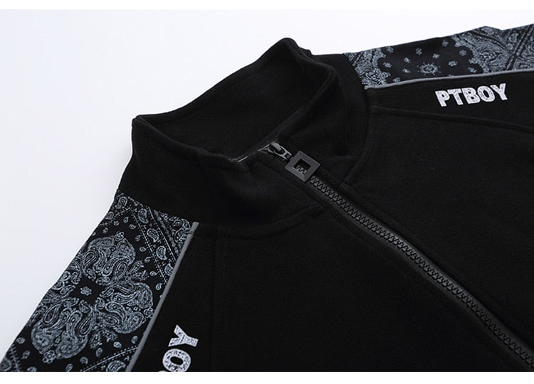 Zipper Jacket Men Retro Patchwork Letter Print Track Jackets Coat Autumn Pocket High Street All-match Streetwear Couple