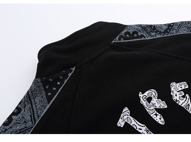 Zipper Jacket Men Retro Patchwork Letter Print Track Jackets Coat Autumn Pocket High Street All-match Streetwear Couple