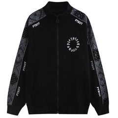 Zipper Jacket Men Retro Patchwork Letter Print Track Jackets Coat Autumn Pocket High Street All-match Streetwear Couple