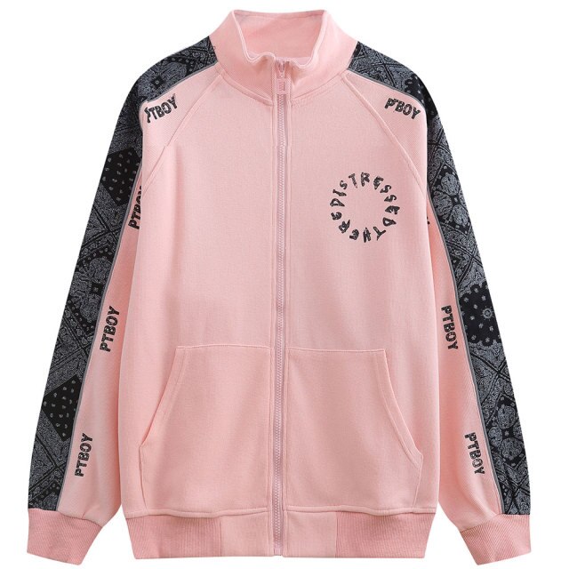 Zipper Jacket Men Retro Patchwork Letter Print Track Jackets Coat Autumn Pocket High Street All-match Streetwear Couple