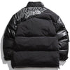 Parka Jacket Men Embroidery Patchwork Pocket Cotton Coat Winter Fashion High Street Cool Warm Cozy Zipper Outwear Black