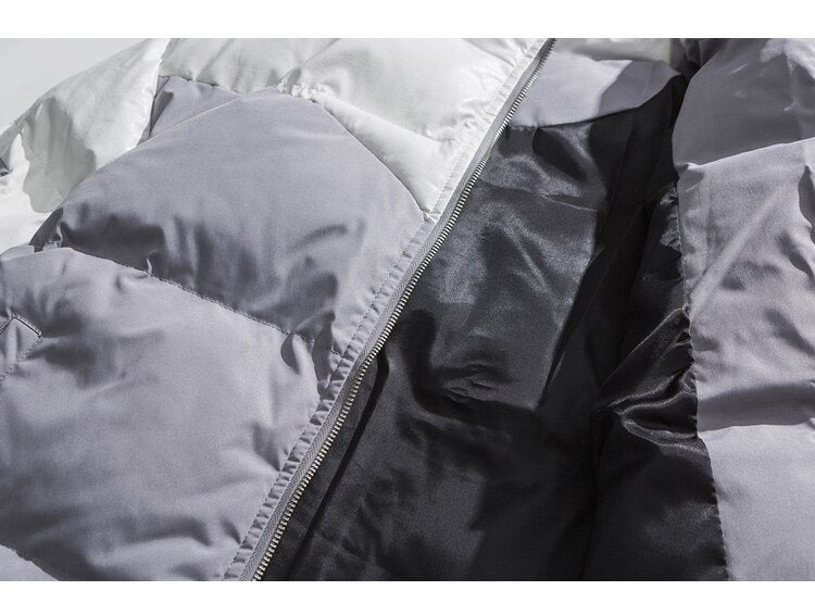 Parka Jacket Men Embroidery Patchwork Pocket Cotton Coat Winter Fashion High Street Cool Warm Cozy Zipper Outwear Black