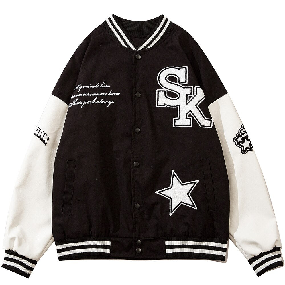 Varsity Jacket Men Furry Embroidery Patchwork Coats Couple Oversize Cozy Punk High Street Fashion Outwear Unisex Autumn