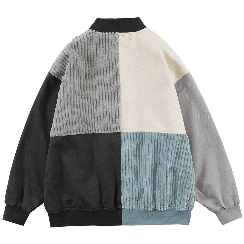 Jacket Men Colorful Patchwork Multi-Pocket Coat Japanese Vintage Varsity Outwear Cargo Hipster Casual Couple Streetwear