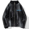 Jacket Men Watercolor Point Star Zipper Fleece College Style Coat Casual Japanese Loose Harajuku Fashion Outwear Couple