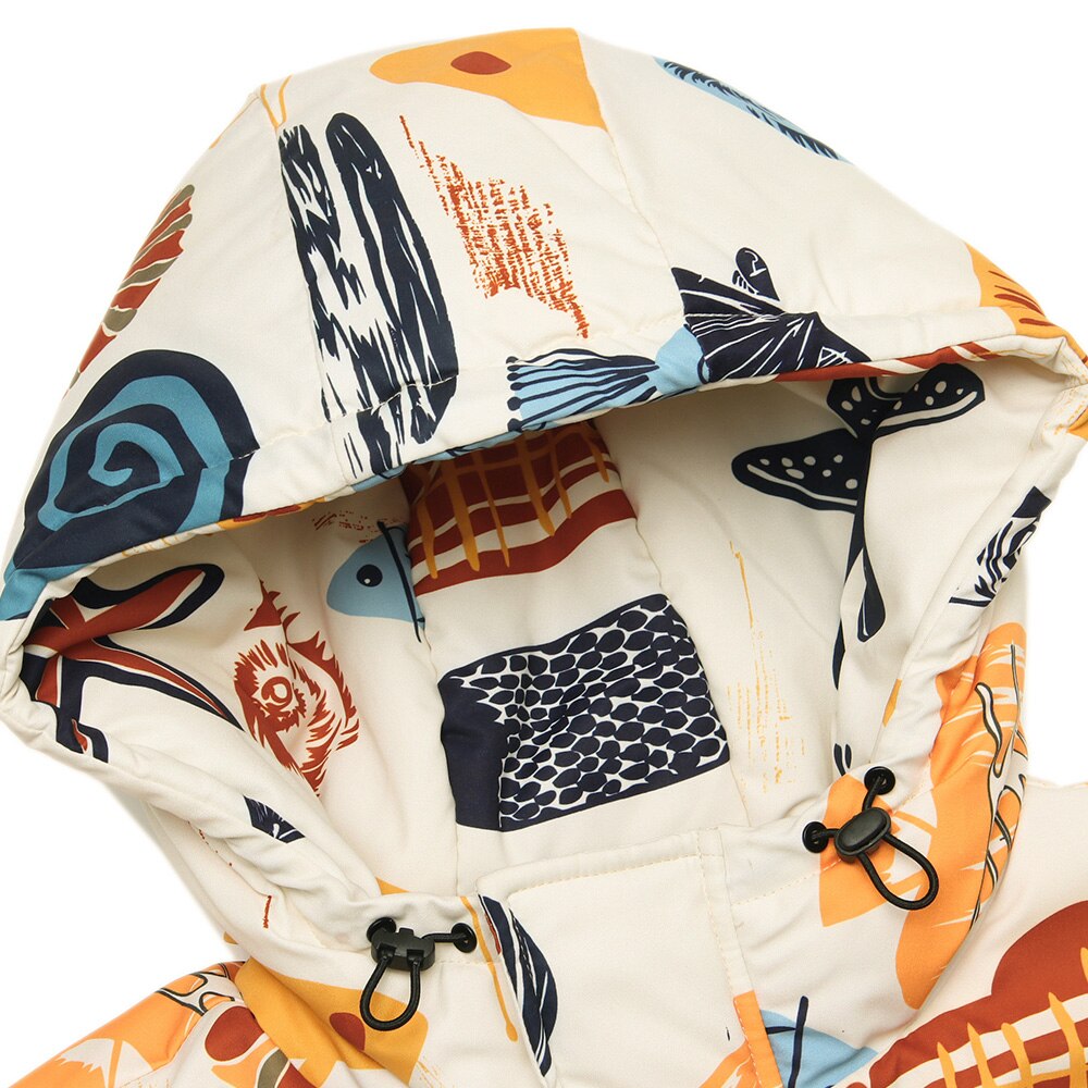 Winter Jacket Men Colorful Cartoon Fish Print Hooded Coat Zipper Casual High Street Harajuku Windbreaker Couple Outwear