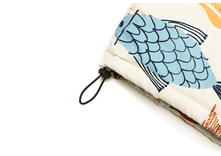 Winter Jacket Men Colorful Cartoon Fish Print Hooded Coat Zipper Casual High Street Harajuku Windbreaker Couple Outwear