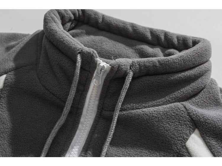Jacket Men Letter Embroidery Color Block Soft Cozy Zipper Coats Unisex Casual Retro Simple Fashion Thick Outwear Winter