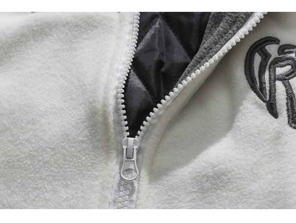 Jacket Men Letter Embroidery Color Block Soft Cozy Zipper Coats Unisex Casual Retro Simple Fashion Thick Outwear Winter