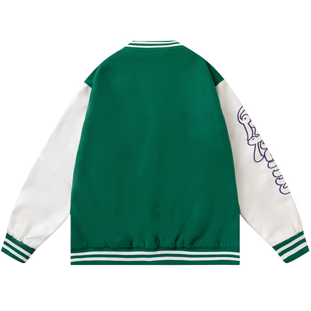 Patchwork Color Furry Embroidery Baseball Jackets Men Autumn Vintage High Street Harajuku Baggy Bomber Coats Streetwear