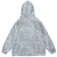 Funny Cute Cartoon Print Hooded Jacket Men Zipper Loose Harajuku High Street Fashion Windbreaker Coat Couple Streetwear