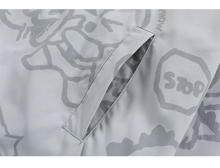 Funny Cute Cartoon Print Hooded Jacket Men Zipper Loose Harajuku High Street Fashion Windbreaker Coat Couple Streetwear