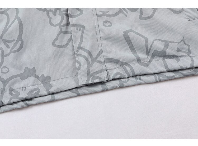 Funny Cute Cartoon Print Hooded Jacket Men Zipper Loose Harajuku High Street Fashion Windbreaker Coat Couple Streetwear