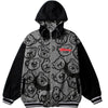 Jacket Men Cartoon Cute Bear Full Print Patchwork Sleeve Coat Casual Cozy Japanese Retro Funny College Style Streetwear