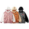 Jacket Men Cartoon Cute Bear Full Print Patchwork Sleeve Coat Casual Cozy Japanese Retro Funny College Style Streetwear