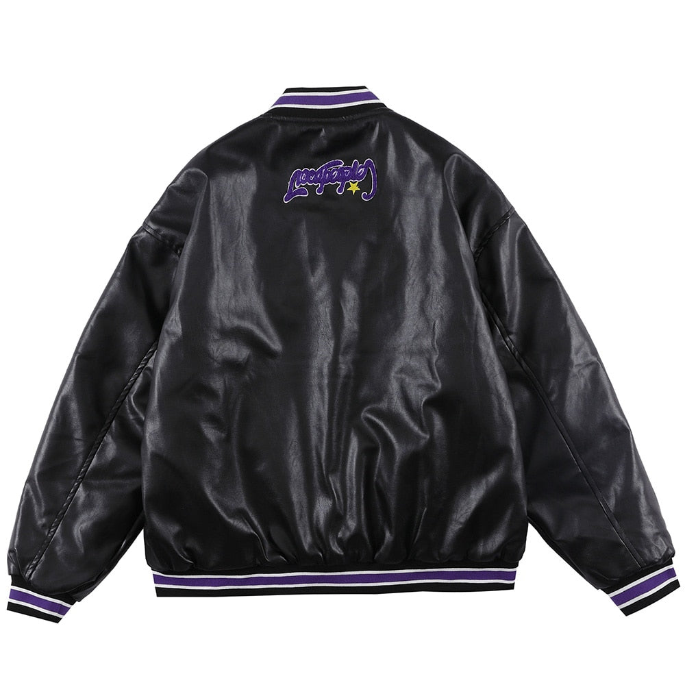 Jacket Men Furry Letter Star Leather Oversized Bomber Coats Couple All-match College Style High Street Baseball Outwear