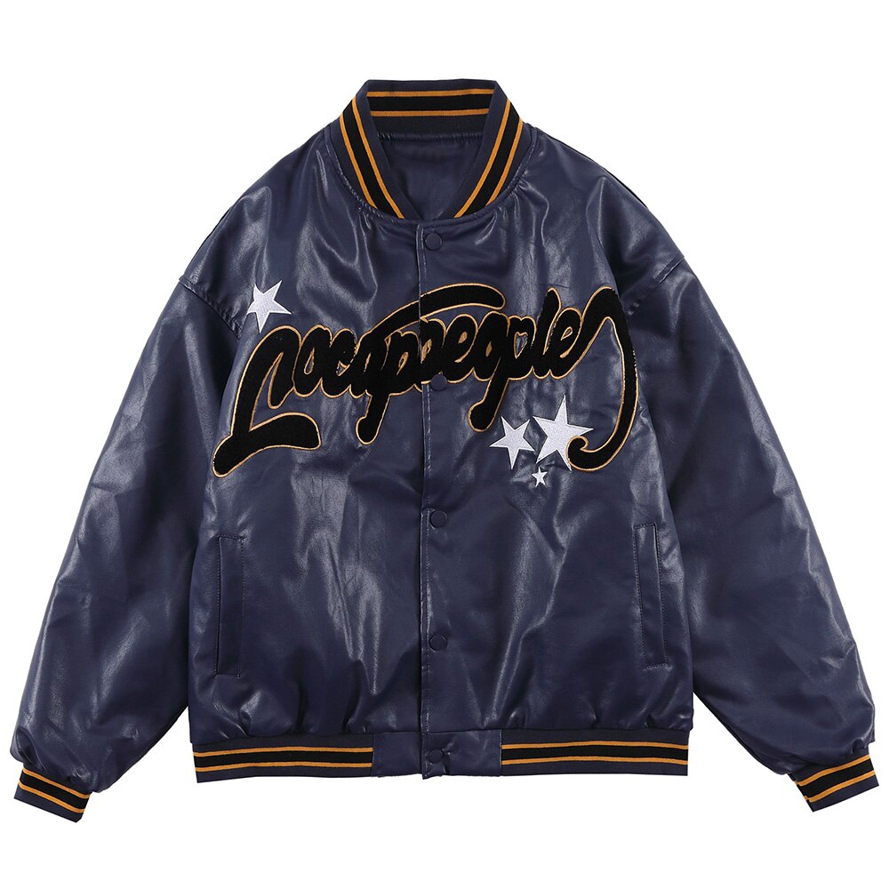 Jacket Men Furry Letter Star Leather Oversized Bomber Coats Couple All-match College Style High Street Baseball Outwear
