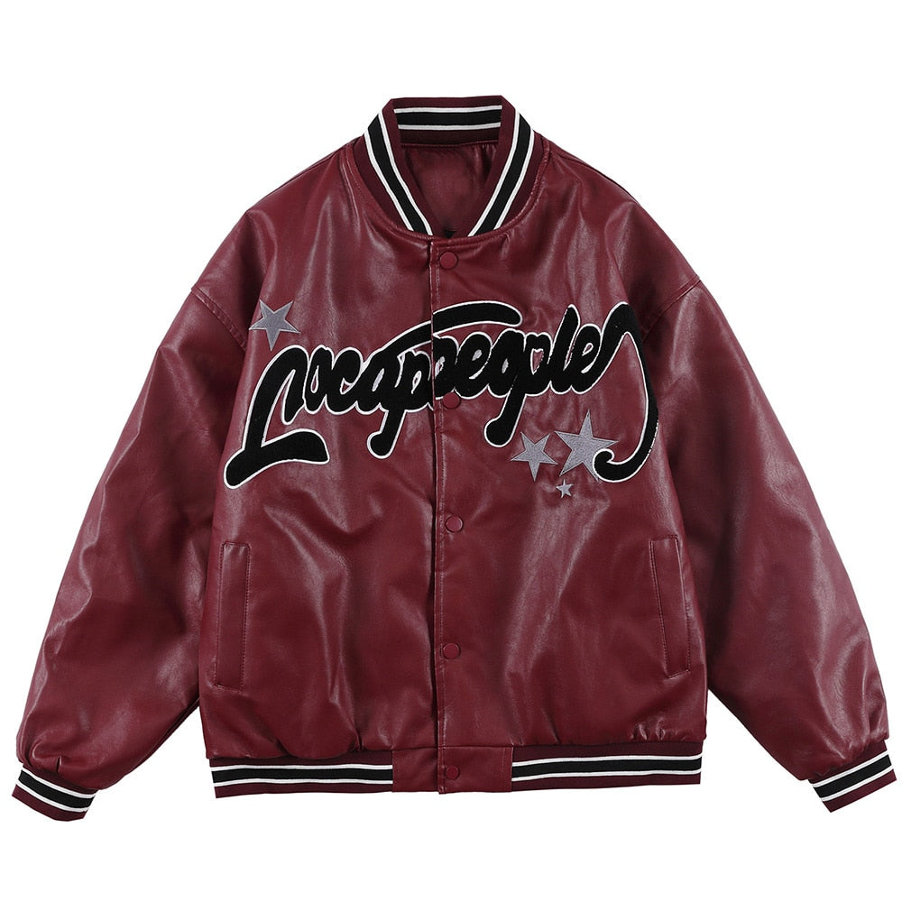 Jacket Men Furry Letter Star Leather Oversized Bomber Coats Couple All-match College Style High Street Baseball Outwear
