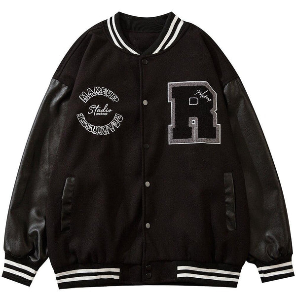 Varsity Jacket Men Leather Patchwork Letter Patch Baseball Coats Harajuku All-match Casual College Style Bomber Outwear