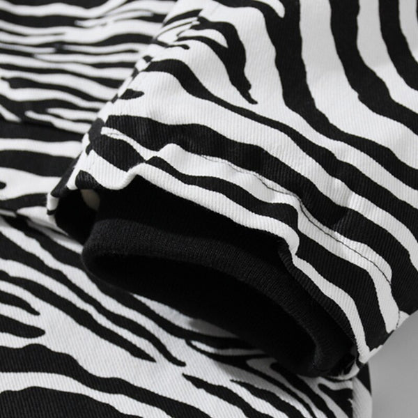 Parka Jacket Men Zebra Striped Print Thick Hooded Jackets Coat Loose Casual Retro Hip Hop Fashion Padded Outwear Winter