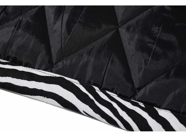 Parka Jacket Men Zebra Striped Print Thick Hooded Jackets Coat Loose Casual Retro Hip Hop Fashion Padded Outwear Winter