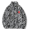 Winter Jacket Men Heart Embroidery Zebra Striped Print Zipper Coats Hip Hop Retro Hipster Loose Soft Fuzzy Warm Outwear