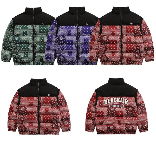 Parka Winter Jacket Men Furry Letter Paisley Printed Patchwork Hip Hop Fashion Loose Warm Cozy Sleeves Detachable Coats