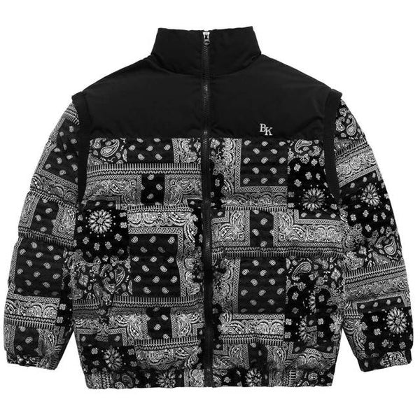 Parka Winter Jacket Men Furry Letter Paisley Printed Patchwork Hip Hop Fashion Loose Warm Cozy Sleeves Detachable Coats