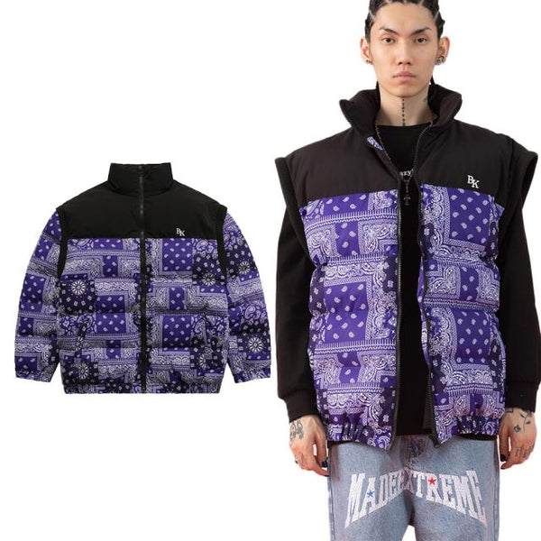 Parka Winter Jacket Men Furry Letter Paisley Printed Patchwork Hip Hop Fashion Loose Warm Cozy Sleeves Detachable Coats