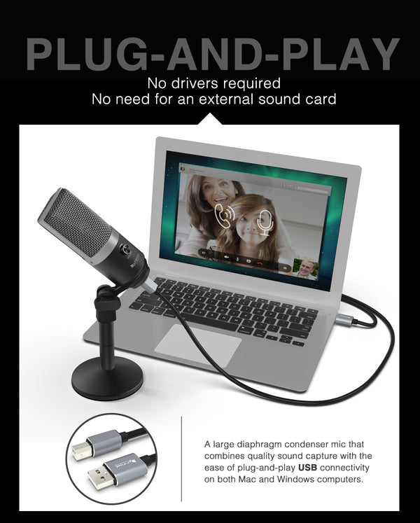 USB condenser microphone for computer professional recording MIC for Youtube Skype meeting game one line teaching
