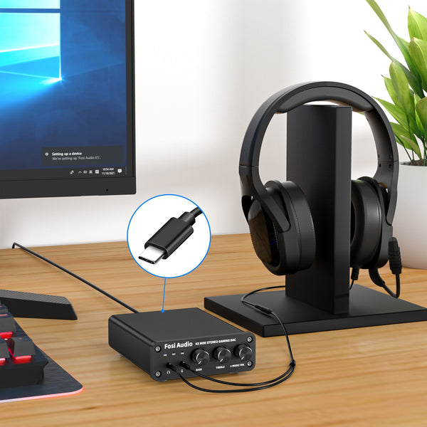 USB Gaming DAC With Microphone Headphone Amplifier Audio DAC Adapter for Desktop Powered Active Speakers