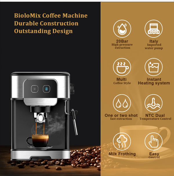 1200W 20 Bar Espresso Coffee Machine Instant Preheat Coffee Maker with Milk Frother Cafetera Cappuccino Hot Water Steam