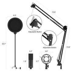 USB Condenser PC  Microphone with Adjustable desktop mic arm &amp;shock mount for  Studio Recording YouTube Vocals  Voice