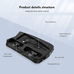 For Playstation PS5 Game Console Vertical Stand With 3 USB HUBs Game Console Multifunctional Charging Cooling Fan Base For PS5