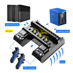 PS4/PS4 Slim/PS4 Pro Vertical Cooling Stand Dual Controller Station Charger Game Storage Cooling Fan For SONY Playstation 4