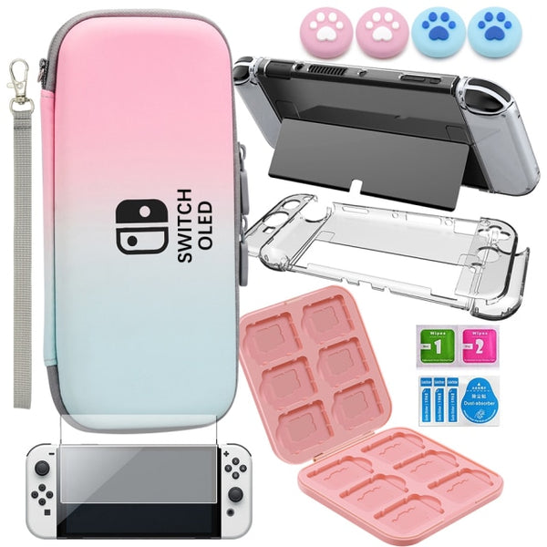 Nintendo Switch OLED Storage Bag 9H Tempered Glass Protective Film Game Card Case PC Crystal Hard Shell Thumb Grip Caps