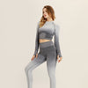 2PCS Ombre Seamless Women Sports Suit Gym Leggings Workout Clothes Long Sleeve Fitness Crop Top Shirts Pants Yoga Set Tracksuit