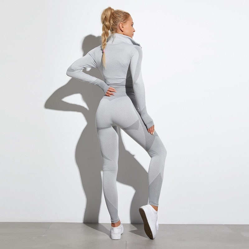 Seamless Yoga Sets Women Fitness Gym Clothing Long Sleeve Shirts High Waist Running Leggings Workout Pants Sports Suits