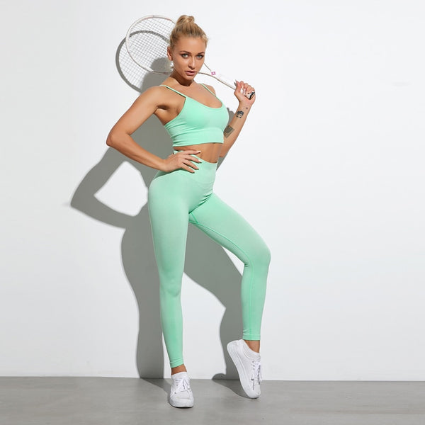 Yoga Set Workout Seamless Women's Sportswear Gym Clothing Sports Suits Fitness Short Sleeve Crop Top High Waist Running Leggings