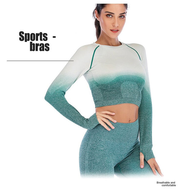 Seamless Yoga T Shirt Sports Bras Long Sleeve Running Slim Fitness Gym With Gloves Breathable Sports Tops Yoga Wear Women