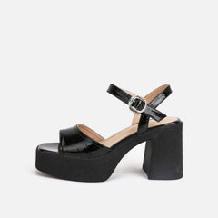 Woman‘s Modern Sandals Square Heel Genuine Leather Buckle Strap Hollow Pumps Platform Super High Lady Footwear
