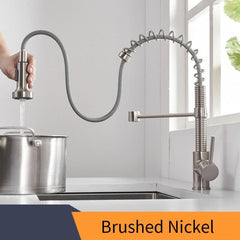 Kitchen Faucets Brush Brass Faucets for Kitchen Sink  Single Lever Pull Out Spring Spout Mixers Tap Hot Cold Water Crane